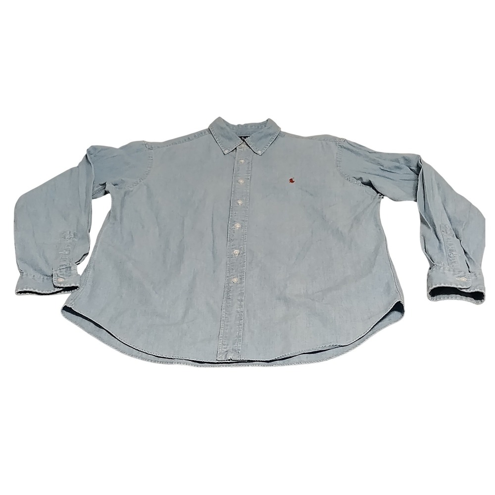 Ralph Lauren Denim Shirt Large Light Wash Denim Fit Button Down Long Sleeve